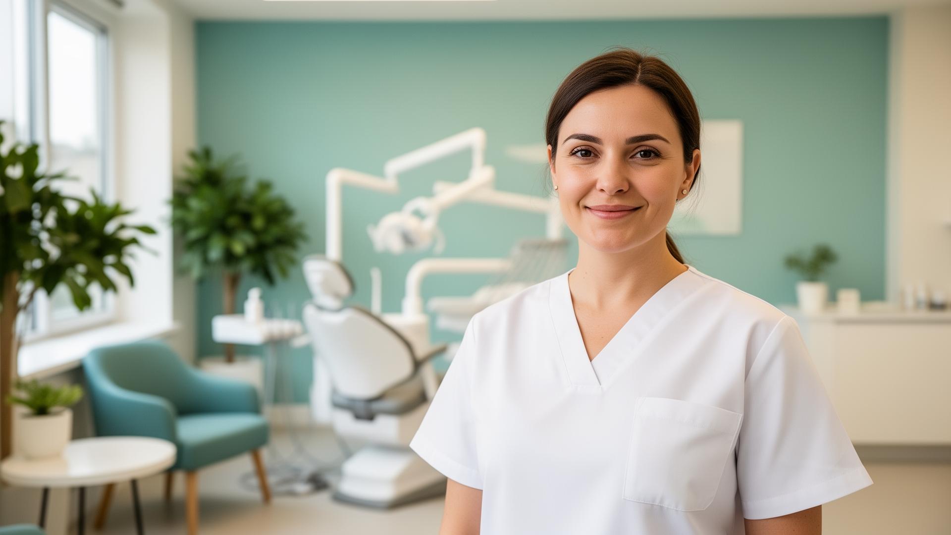 Welcoming dentist in a modern clinic in Sainte-Marthe-sur-le-Lac
